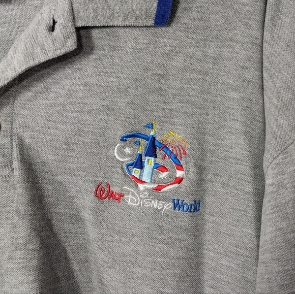 Retro Walt Disney World‎ Embroidered Logo Grey Knit Polo Top Size Men's XL - Picture 4 of 7